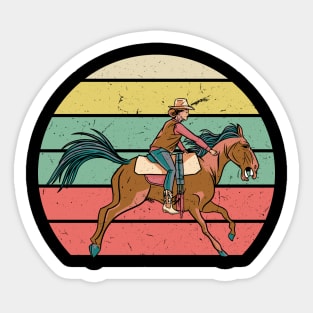 Horse Riding Sun in vintage retro style Cowgirl Sticker